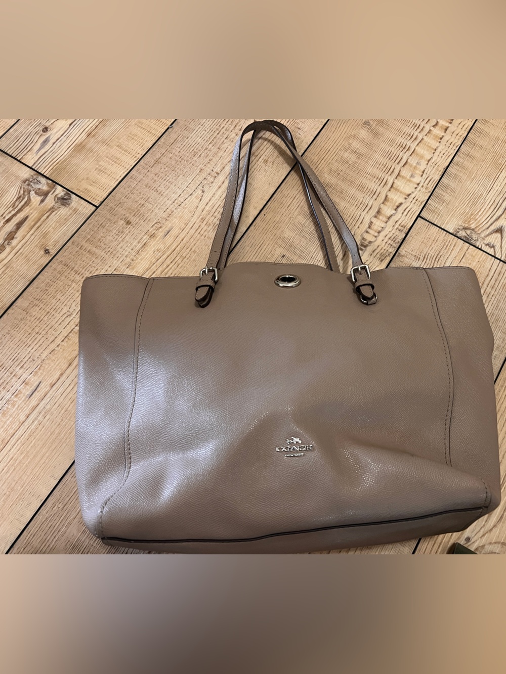 Coach Pebble Leather Tote in Taupe Brown